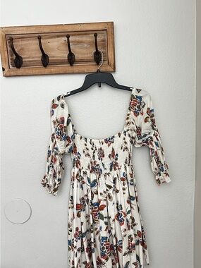 MISA Los Angeles Floral Smocked Mini Dress Size M Puff Sleeve Boho